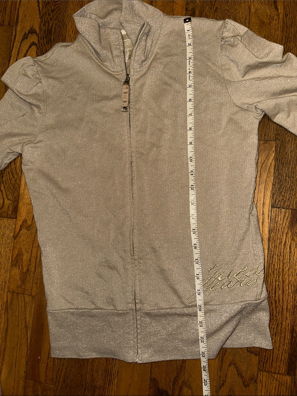 Guess Taupe lightweight Zip-Front Jacket with silvery shimmery threads - Picture 10 of 11